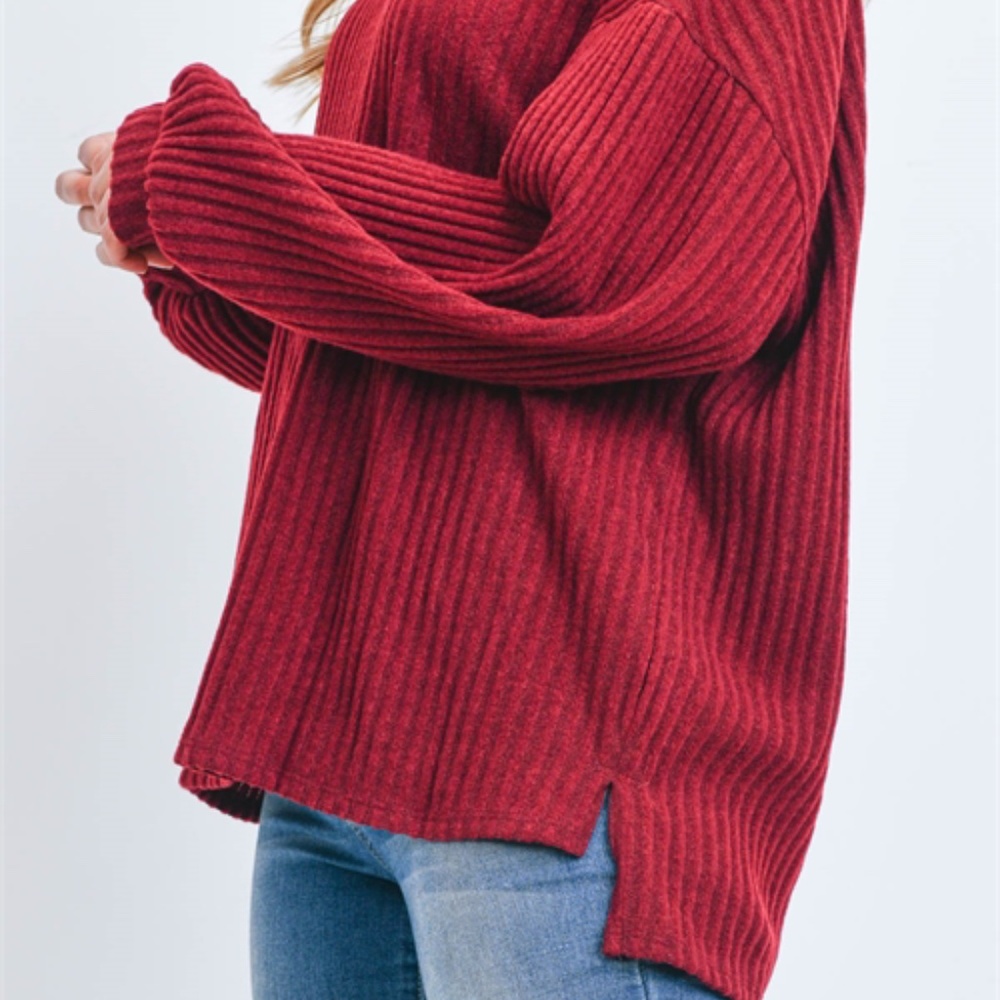 Burgundy sweater ribbed top - Picture 3 of 7